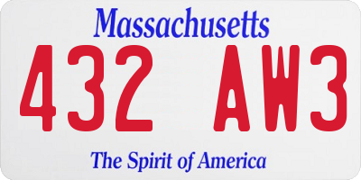 MA license plate 432AW3