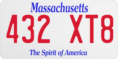 MA license plate 432XT8