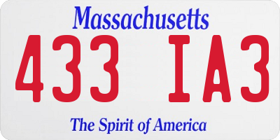 MA license plate 433IA3