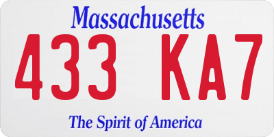 MA license plate 433KA7