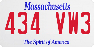MA license plate 434VW3
