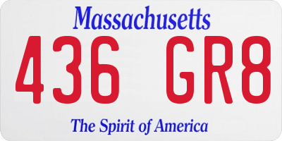 MA license plate 436GR8