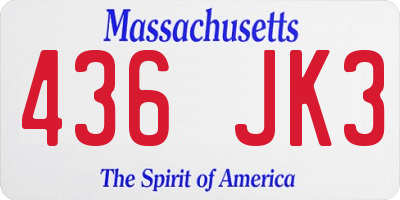 MA license plate 436JK3