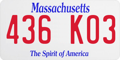 MA license plate 436KO3