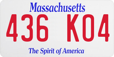MA license plate 436KO4