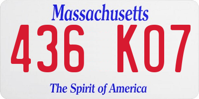 MA license plate 436KO7