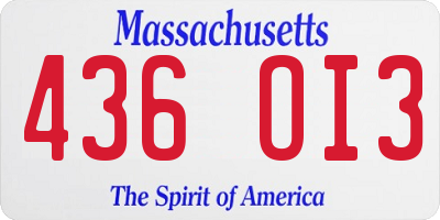 MA license plate 436OI3