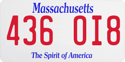 MA license plate 436OI8