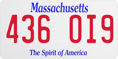 MA license plate 436OI9