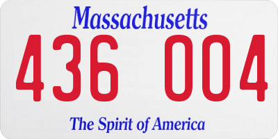 MA license plate 436OO4