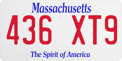 MA license plate 436XT9