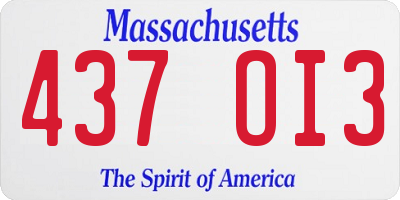 MA license plate 437OI3