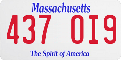 MA license plate 437OI9