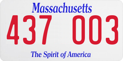 MA license plate 437OO3