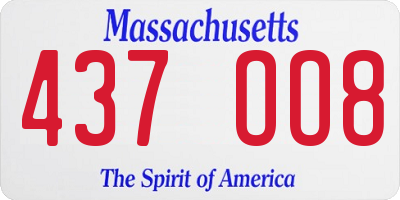 MA license plate 437OO8