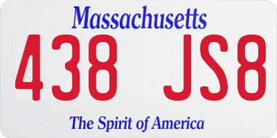 MA license plate 438JS8