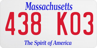 MA license plate 438KO3