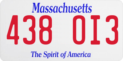MA license plate 438OI3