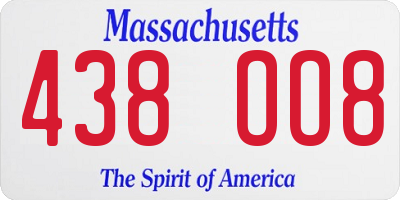 MA license plate 438OO8