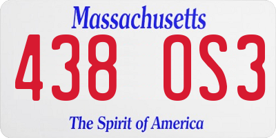 MA license plate 438OS3