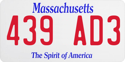 MA license plate 439AD3