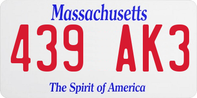 MA license plate 439AK3