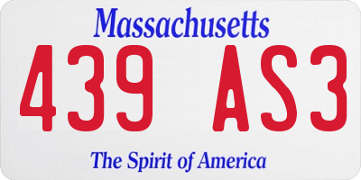 MA license plate 439AS3