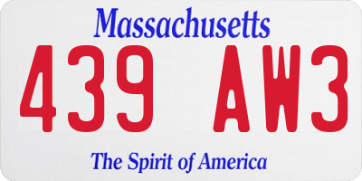 MA license plate 439AW3