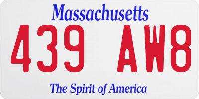 MA license plate 439AW8