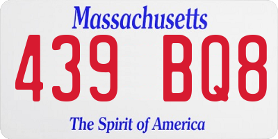 MA license plate 439BQ8