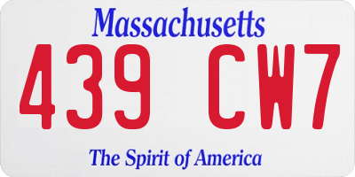 MA license plate 439CW7