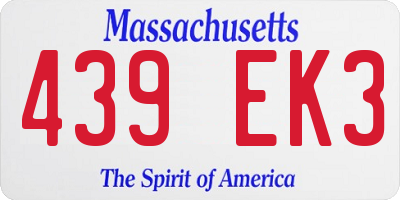 MA license plate 439EK3