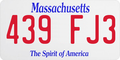 MA license plate 439FJ3