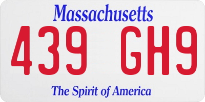 MA license plate 439GH9