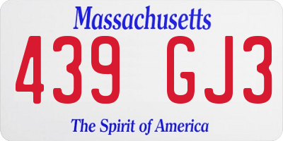MA license plate 439GJ3
