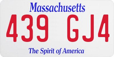 MA license plate 439GJ4