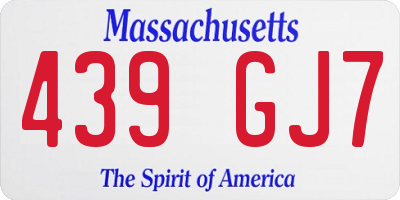 MA license plate 439GJ7