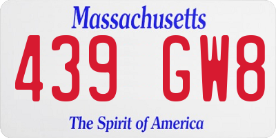 MA license plate 439GW8