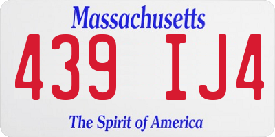 MA license plate 439IJ4