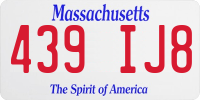 MA license plate 439IJ8
