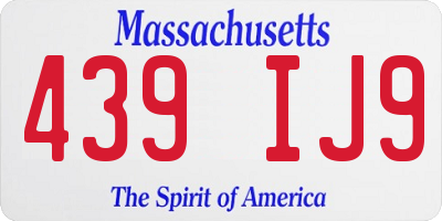 MA license plate 439IJ9