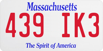 MA license plate 439IK3