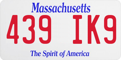 MA license plate 439IK9