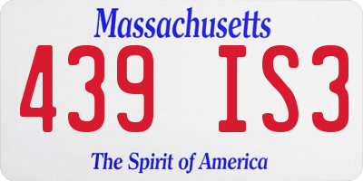 MA license plate 439IS3