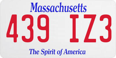 MA license plate 439IZ3