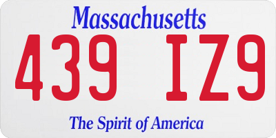 MA license plate 439IZ9