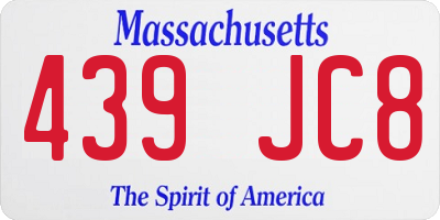 MA license plate 439JC8