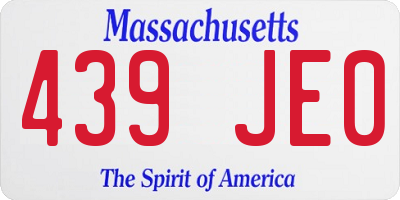 MA license plate 439JE0