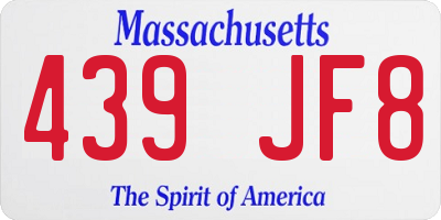 MA license plate 439JF8