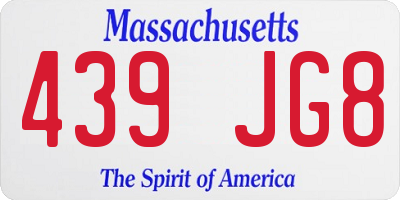 MA license plate 439JG8